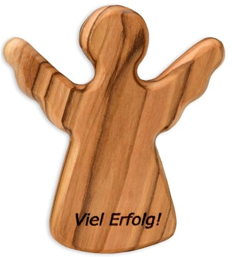 Kassis Geschenkartikel Olivenholz-Schutzengel - Handgefertigte Engel-Figur aus Bethlehem - Schutzengel-Glücksbringer - (Viel Erfolg) - (1 Stück)