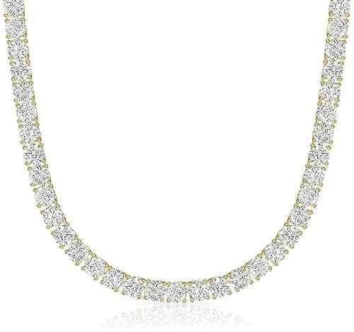 Michooyel Tennis Halskette Herren, Tenniskette Damen, Iced Out Kette Diamant Zirkonia Choker Silber Tennis Chain Necklaces (Golden, Silbrig)