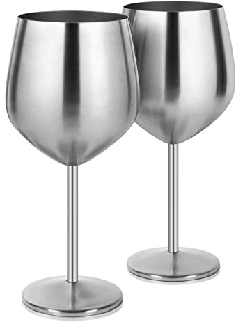 Livole Copas de cóctel de acero inoxidable, copas de vino tinto con mango, copas de vino irrompibles, copas de champán de 550 ml, juego de copas de champán para fiestas, picnics, camping, plata (2