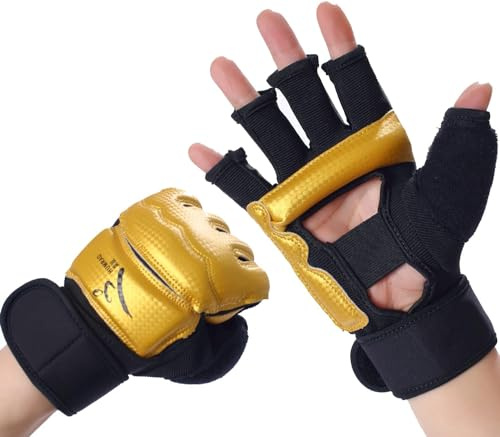 LiMMAX Kickboxen Sparring Handschuhe TKD Handschuhe für Herren Damen Halbfinger Boxhandschuhe Kampfhandschuhe Boxhandschuhe für Boxsack Trainingshandschuhe für Männer Frauen Golden M
