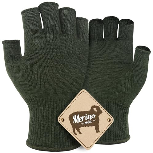 Migliore Wear Guantes de lana merino, guantes de lana merino, guantes interiores sin dedos, guantes de esquí para clima frío, guantes elásticos de invierno para ciclismo, correr, conducir, verde, S-M