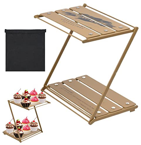 WOTEG Camping- – 2-lagige Faltbare Regale für Camping | Karbonstahl, leichtes aus Aluminiumlegierung für Par, Outdoor, Balkon, Grill, Hinterhof, Picknick, Innenbereich