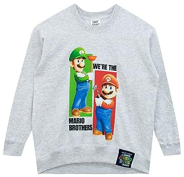 Super Mario Felpa Maglione per Ragazzi | Felpe per Ragazze | Grigio 7-8 Anni