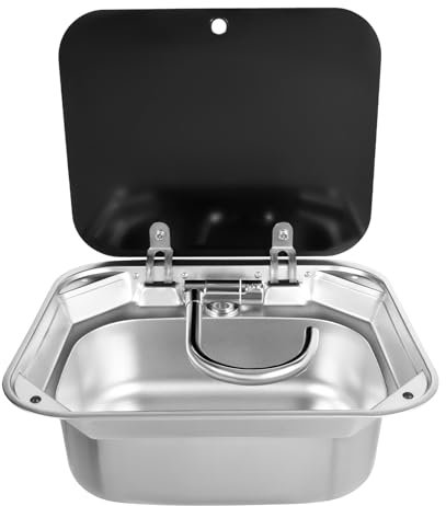 Wohnwagen Waschbecken Set, RV Wohnmobil Edelstahl Spülbecke mit Wasserhahn und Deckel für Kompatibel RV Camper Wohnmobil
