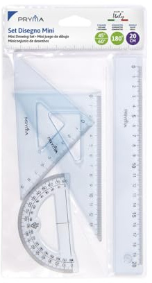 Pryma Set Geometrico Completo | Squadra 45° e 60° + Riga 20 cm + Goniometro 180° – Strumenti di Precisione per Scuola, Ufficio e Disegno Tecnico