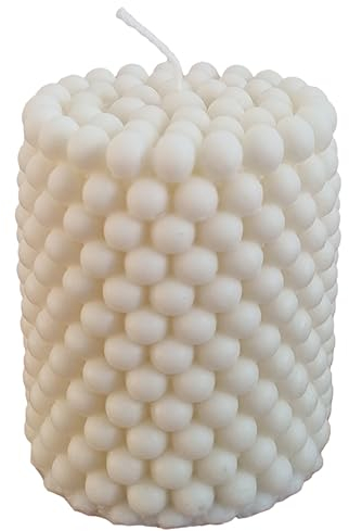 kerzenschule - Handgemachte Perlenkerze aus Rapswachs (Naturwachs) „Groß“ (8x6,5cm) - Deko Bubble Kerze in Weiß - Perlen Kerzen handgefertigt mit Baumwolldocht - Natur Dekokerze Bubblekerzen (211g)