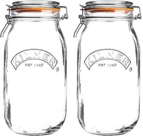Kilner 2 Litre Round Glass Clip Top Preservation Storage Jar (Pack of 2)