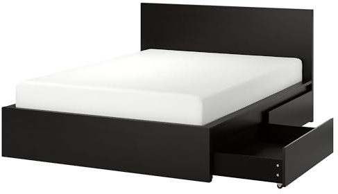 MALM Bettgestell hoch mit 2 Aufbewahrungsboxen 180x200 cm schwarz-braun/Luröy
