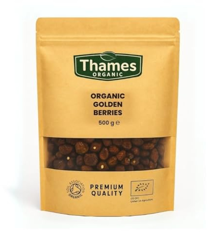 Organic Golden Berries 500g -Sun Dried, Unsweetened, Unsulphured, Vegan, GMO-Free, Certified Organic - No Additives or Preservatives - Nutritious, Delicious, and Sustainable - Thames Organic 500g