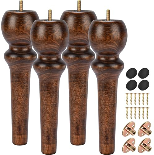 La Vane 26cm Massivholz Möbelfüße mit M8 Bolzen & Platten 4er Set Glasur | Langlebig & Stabil, inkl. M8 Montageplatten+Schrauben+Bodenschoner, für Sofa Schrank Sessel Hocker Kommode DIY-Möbelprojekte