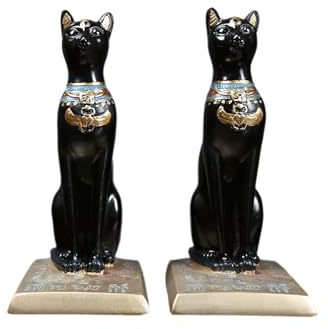 Yingbei Dekorative Buchstützen aus Kunstharz, Buchständer, ägyptische Katze, Vintage-Sammelfigur, robust, zum Halten von Büchern, Dekoration für Büro (schwarz)
