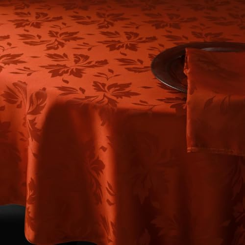 Romanstile Tischdecke Herbst rund 160 cm Orange abwaschbar Luxuriös Damast Blumen wasserabweisend Tischtuch Tafeltuch Table Cloth Herbstdeko für Esstisch,Party,Oktoberfest,Halloween,Bierzeltgarnitur