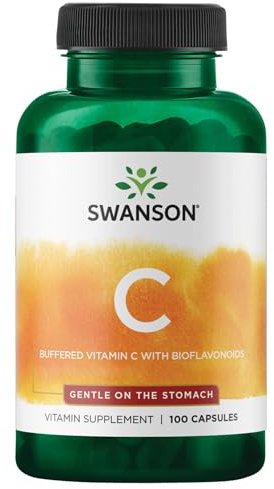 Swanson, Buffered Vitamin C with Bioflavnoids, 100 glutenfreie Kapseln, 500mg Vitamin C je Dosis, Sojafrei, GMO frei, Geschmacksneutral