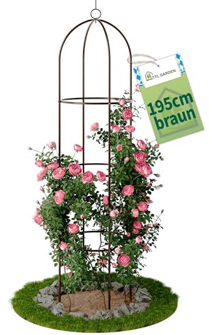 TTL Garden Obelisk Rankhilfe XL 195x40cm braun - Rosen Rankgitter Metall rostfrei für Kletterpflanzen Rosen Clematis - pulverbeschichteter Stahl 195 cm hoch 40cm Ø Rankturm für Tomaten Gurken
