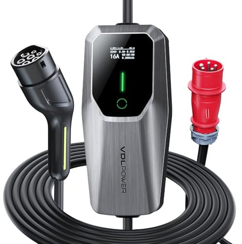 VDLPOWEREU Typ 2 Ladekabel 11kW, 6-16A | 5 Meter Tragbares EV-Ladegerät Typ 2 mit CEE Stecker, 3-Phasig IP65 Wasserdicht, EV Ladekabel Mobile Wallbox Ladestation für EV PHEV IEC 62196-2 Stecke