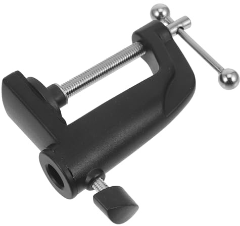 Black Aluminium Desk Clamp for Microphone Arm, Adjustable Table Mount | 1.2cm Arm Hole, Fits Desktop Edges up 5cm, Smartphone Viewing Angle Support
