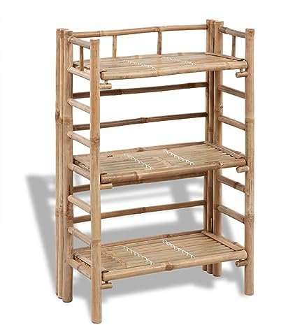 Homgoday Decoración de muebles, soporte para plantas con 3 estantes de bambú, muebles de interior/exterior para salón u oficina