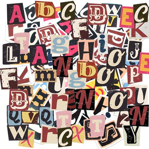 GWAWG 104Pcs Vintage Letter Stickers, Self Adhesive Waterproof Vinyl for DIY Scrapbook, Sign, Mailboxes, Travel Case, Decor, Art Craft