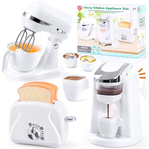 PLAY Cucina Giocattolo per Bambini con Macchina Caffè, Mixer, Tostapane con Luci e Suoni Realistici, Set di Elettrodomestici Cucina Regalo per Bambini 3+ Anni (Bianco)