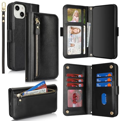 SailorTech für iPhone 13 Hülle mit Kartenfach Klapphülle für Frauen, iPhone 13 Handyhülle Handytasche Flip Brieftasche Schutzhülle mit Kartenfächern für Männer-Schwarz