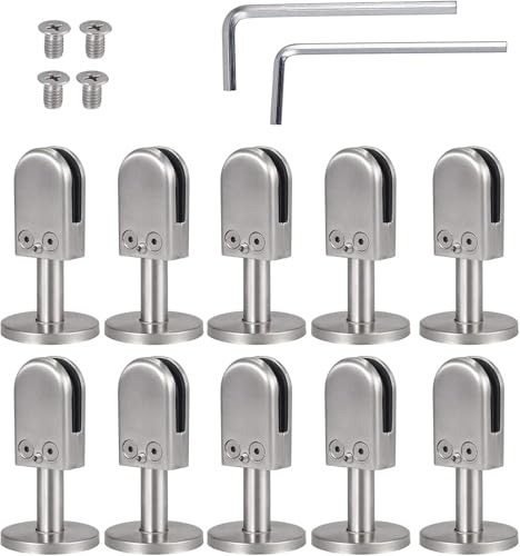 10 Piece 304 Stainless Steel Clamp Support Bracket Floor Mount for 6-12mm Frameless Glass Panels with Bottom Support Column, D Shape Glass Bracket,Height 40mm,10mm~12mm
