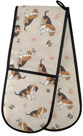 Oven Gloves Double Oven Gloves Beagle Dog Pet Oven Mitts Pot Holder Heat Resistant Quilted for BBQ Baking Kitchen Cooking Gloves