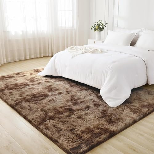 HOKXUAN Shaggy Hochflor Teppich Läufer Flur 110 x 150 cm Extra Weich, Pflegeleicht Modern Flauschiger Teppich Rechteck Plüsch Teppich Modernes Einfarbiges Design für Schlafzimmer Kinderzimmer, Taupe