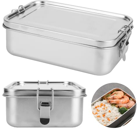 ALLOMN Edelstahl-Lunchbox, 1400 ml, Metall-Lunchboxen für Erwachsene und Kinder, auslaufsichere Lunchbox, tragbare Bento-Box, Lebensmittel-Sandwich-Salatbox, Aufbewahrungsbehälter für Camping, Reisen