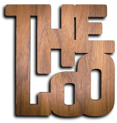 NOIR.DESIGN Modern Wooden The Loo Door Sign, Walnut, Maple and Black Finishes, 14.5 x 14 cm, Wall-Mounted with Adhesive Tabs (Walnut)