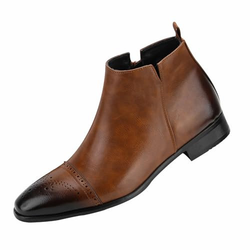 Men's PU Leather Brogue Wing Tip Chelsea Dress Ankle Boots,Brown,9 UK