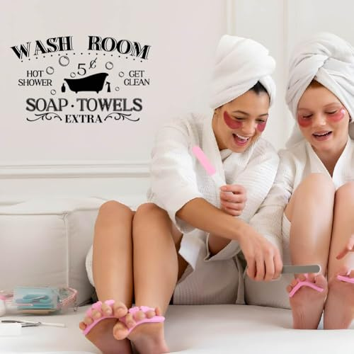 SUPERDANT Wandtattoo Für Das Badezimmer Get Clean Hot Shower Wandsticker Schwarz Waschraum Abziehen Und Aufkleben Wandaufkleber Schwarze Vinyl Wandsticker Für Zuhause Badezimmer Waschraumdekor