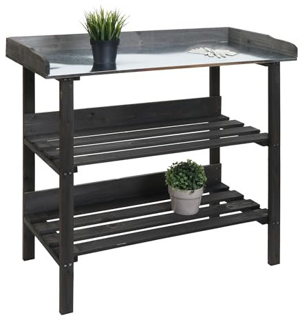 Mendler Pflanztisch HWC-O14, Gärtnertisch Blumentisch Pflanzregal, Outdoor Holz Tanne FSC®-Zertifiziert, 86x92x41cm - anthrazit