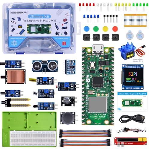 GeeekPi Ultimate Starter Kit for Pico 2 W (Included), Dual Arm Cortex-M33 and Dual Hazard3 RISC-V Microcontroller, with Detailed Tutorial, Multiple Items and Projects, Python C Java Code