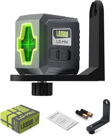 LASGOO Mini Self-Leveling Green Laser Level, Cross Line Laser Ideal for Picture Hanging and Construction, Includes Magnetic Rotating Stand and Batteries, Compact and Portable