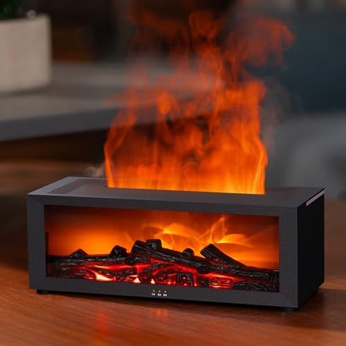 YALEDI Essential Oil Diffuser, 7 Colors Fireplace Flame Fire Oil Diffuser, 150ml Ultrasonic Aromatherapy Humidifier, Scent Diffuser with Remote Control & Timer for Home,Bedroom,Office,Yoga (Black)