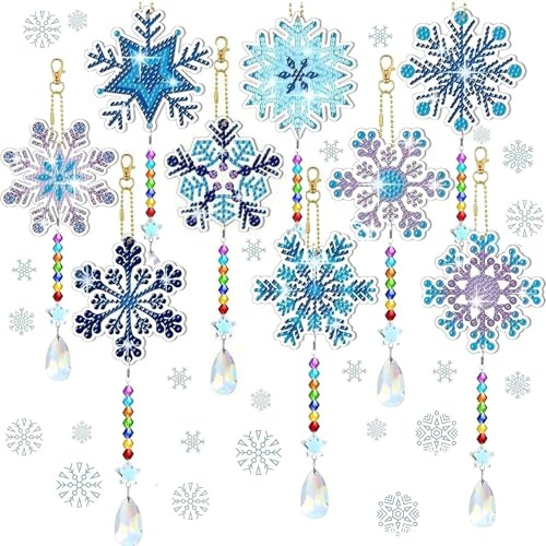 Anpumoony Diamantmålning, jul, 5D, snöflinga, dekoration, diamantmålning, hänge, nyckelring, julgran, fönster, hängande vinterdekor, vindleksak, ornament, strass, målning, kit, gör-det-själv