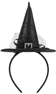 PartyDeco Haarreif Hexenhut 28x17cm 1 Stück - Haarreifen mit Hut - Kostüm Verkleidung Accessoire für Kindergeburtstag Halloween Fasching Karneval - Schwarz