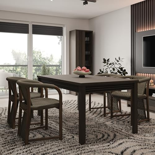 Forte EUFEMIUS Esstisch 160, moderner Esstisch ausziehbar, Holzwerkstoff, Dunkelbraun|Schwarz Eiche Holzdekor, 160,4 cm (207 cm) breit x 76,6 cm hoch x 90 cm tief
