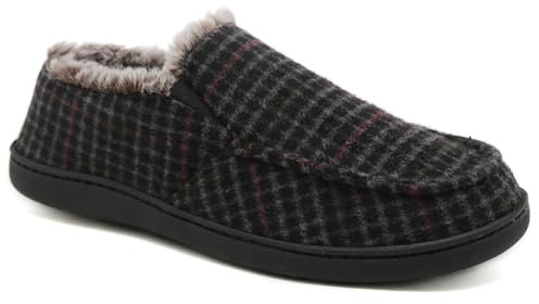 SMajong Comodo Pantofole da Uomo Invernali Chiuse Scarpe da Casa Caldo Pantofole a Mocassino Peluche Ciabatte da Interno a Esterno Nero Rosso 42 EU