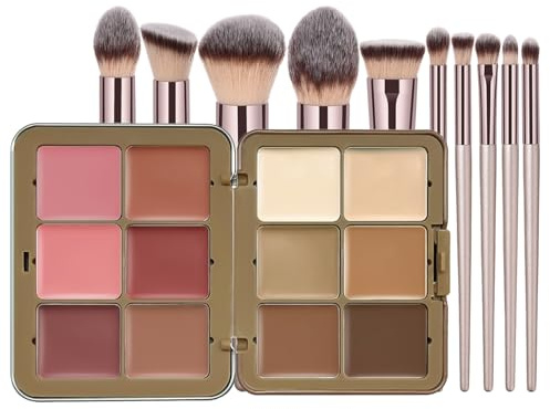 Palette di 12 colori correttore in crema, lunga tenuta, resistente alle sbavature, con pennelli anti-occhiaia, facile da applicare per l'uso quotidiano, feste e regali