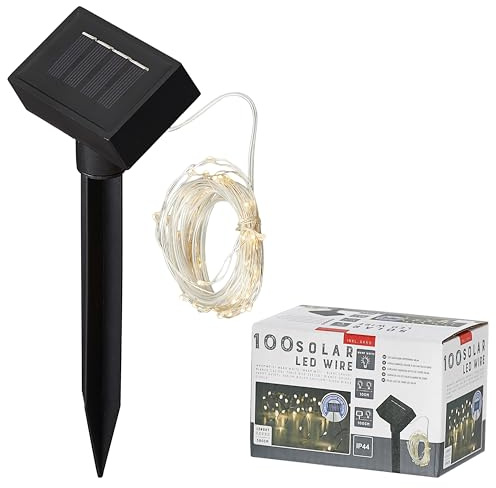 Cepewa Catena luminosa a LED a energia solare, per esterni, 1020 cm, 100 LED, luce bianca calda, filo d'argento, funzione timer, funzionamento a batteria, illuminazione natalizia
