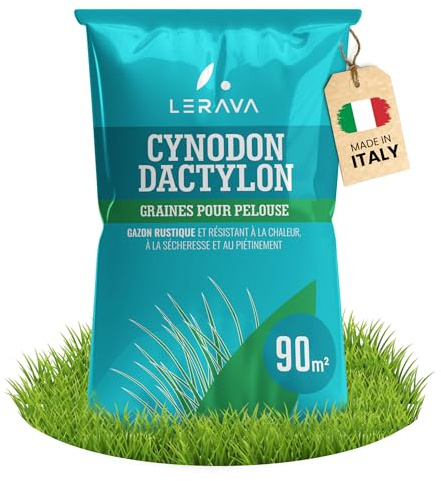 LERAVA Rasensamen Bermudagras (900 g) - Für 90 m² - Extrem trittfest und trockenheitsresistent - Schnellwachsender Rasen für mediterrane und küstennahe Flächen - Spart bis zu 20% Wassera