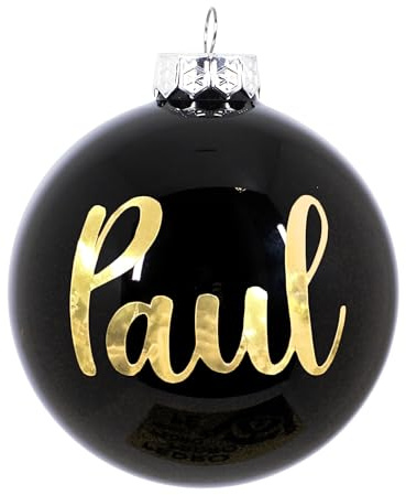 Personalisierte Weihnachtskugel mit Namen oder Irgendein Text Ø 10 cm, Christbaumkugel aus mattiertem/glänzendem Glas, individuelle Weihnachtsdeko, Goldener Text (Schwarz glänzend)