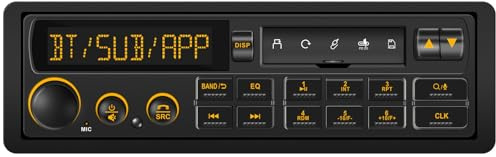 Bluetooth Retro Car Stereo Receiver - Single Din European Classic Look Radio for 80s Car - AM FM Pre-Amp 2 Subwoofer Outputs USB SD AUX Type-C PD3.0 Fast Charge EQ SWC