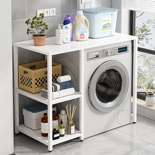 OAKVYNE Étagère de rangement pour armoire de lave-linge, étagère de rangement à 3 niveaux pour machine à laver et sèche-linge, économise de l'espace dans la buanderie. Blanc 120 cm