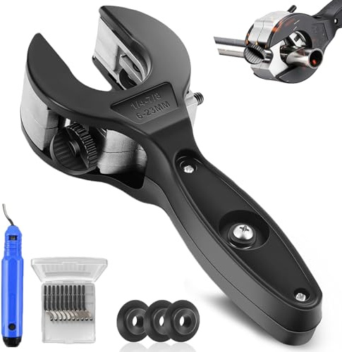 Ratcheting Pipe Cutter Tool,Ratchet-Type Tube Pipe Cutter,One-Hand Fast Pipes Cutting Tool,for Cutting 5/16-1-1/8 Inch Pvc Stainless Steel Copper Aluminium,Quick Cut Ratcheting Tubing(Black,1/4–7/8)