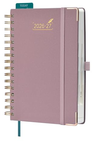 BEZEND Agenda Escolar 2026 2027 Día por Página A5 Espiral - 15,5 x 21 cm | 12 Meses Agenda Diaria de Ago.26 a Jul.27, Dia Vista con Intervalos de 30 minutos, Tapa Dura en Cuero PU - Rosa
