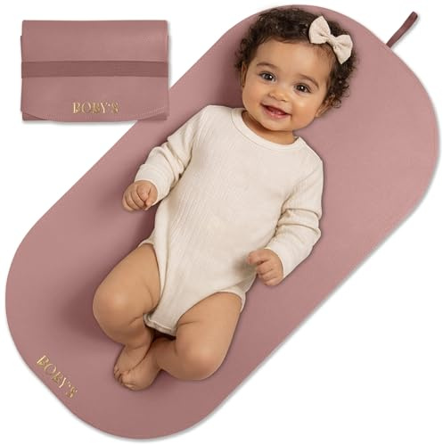 Wickelunterlage für unterwegs Baby Wickelmatte wasserdicht & abwaschbar faltbare Reise Wickelauflage aus veganem Leder Wickeltischauflage kompakt für Wickeltasche hygienisch Neugeborene (Pink)