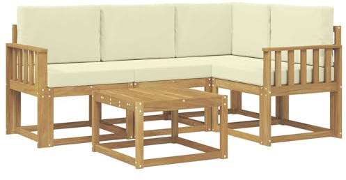 vidaXL Outdoor-Sofagarnitur mit Kissen 5 pcs Weiß und Creme, Gartenmöbel, modernes Loungesofa, Eckset für die Terrasse, Robustes Sitzmöbel für drinnen und draußen