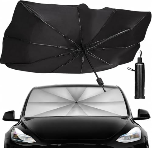 Sonnenschutz Auto Frontscheibe 140x80 cm, Faltbarer Auto Sonnenschirm mit Aufbewahrungstasche, Reflektierende Sonnenblende für PKW SUV Van im Sommer